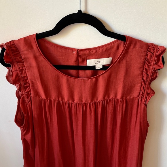 LOFT Ruffled Rust Colored Blouse - Picture 5 of 7